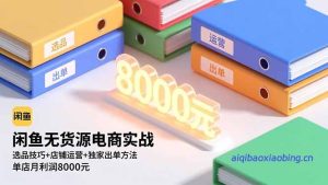 闲鱼无货源电商实战,选品技巧 店铺运营 独家出单方法,单店月利润8000元-七宝:认真做好一件事