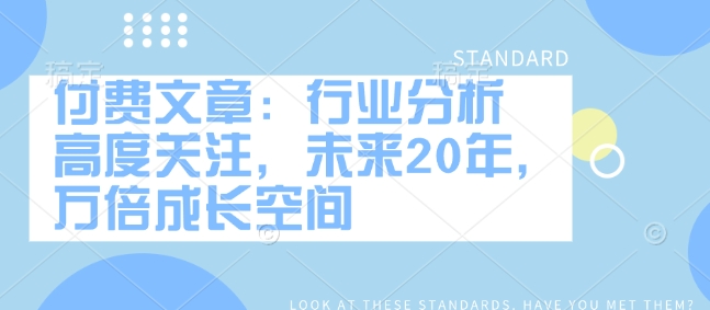 付费文章：行业分析 高度关注，未来20年，万倍成长空间-七宝：认真做好一件事